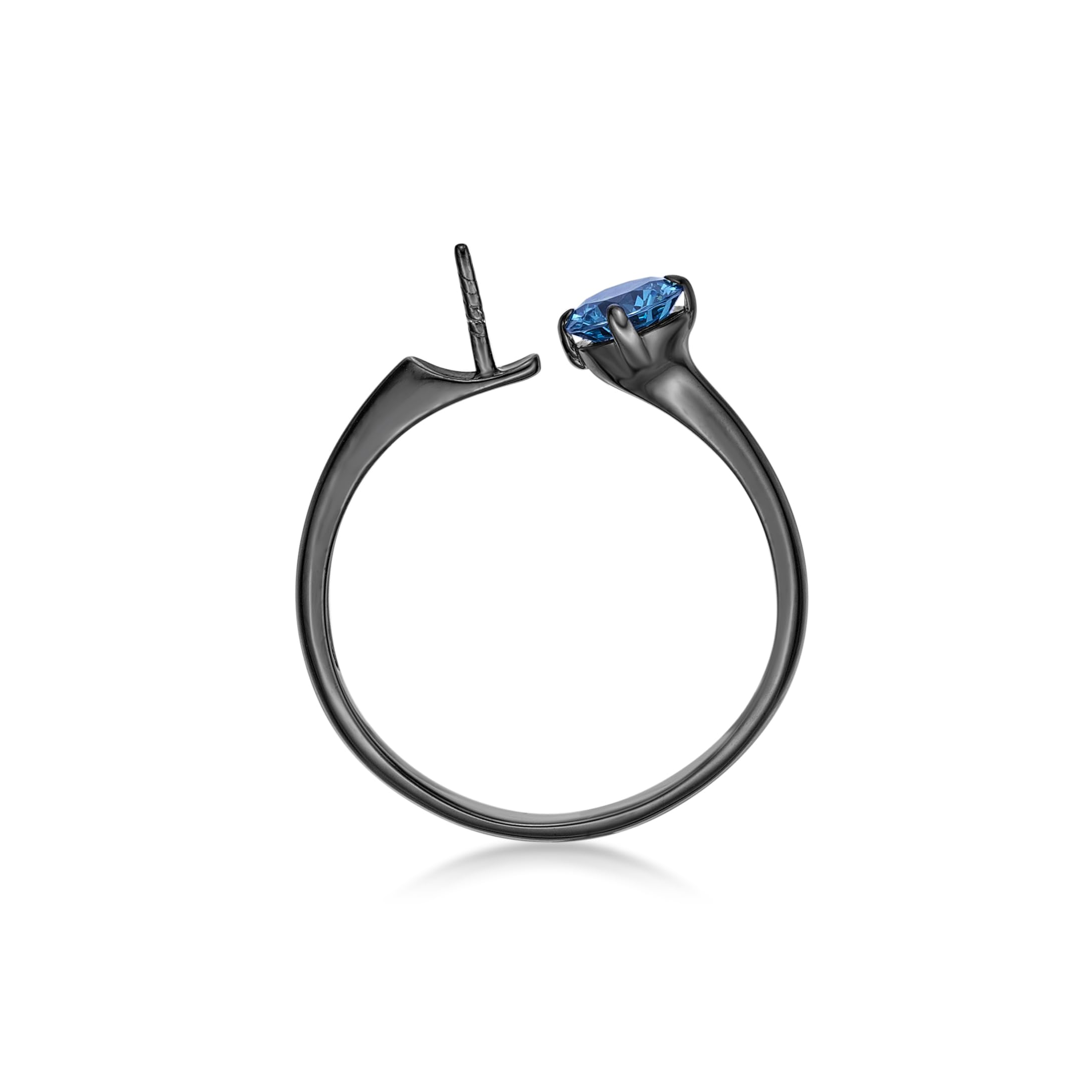 Stylish Black Rhodium Ring Mount with Sea Blue Cubic Zirconia for Pearl Creations