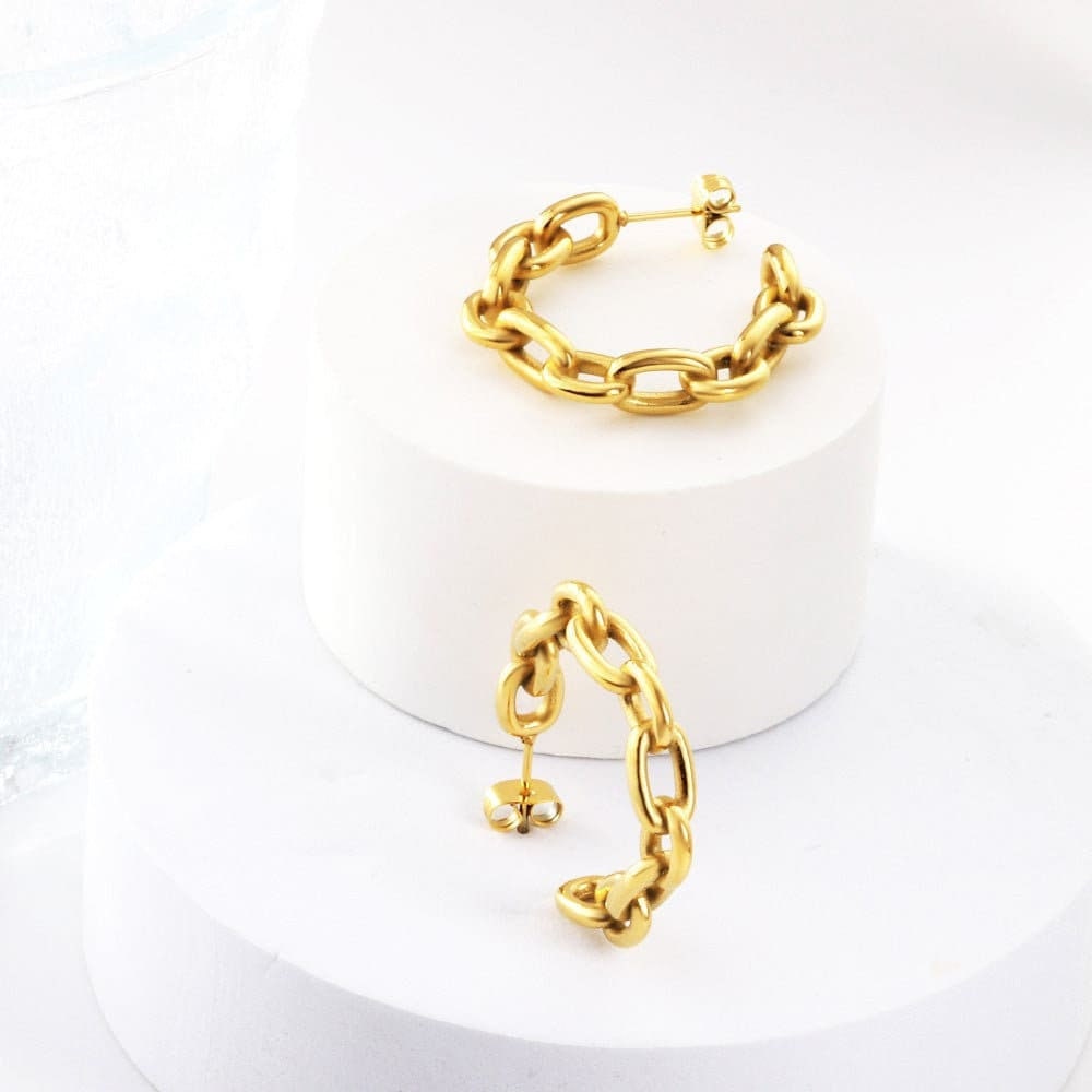 18k plating gold c hoop earrings, chunky gold hoop, gold c hoops earrings, women earrings, stainless steel