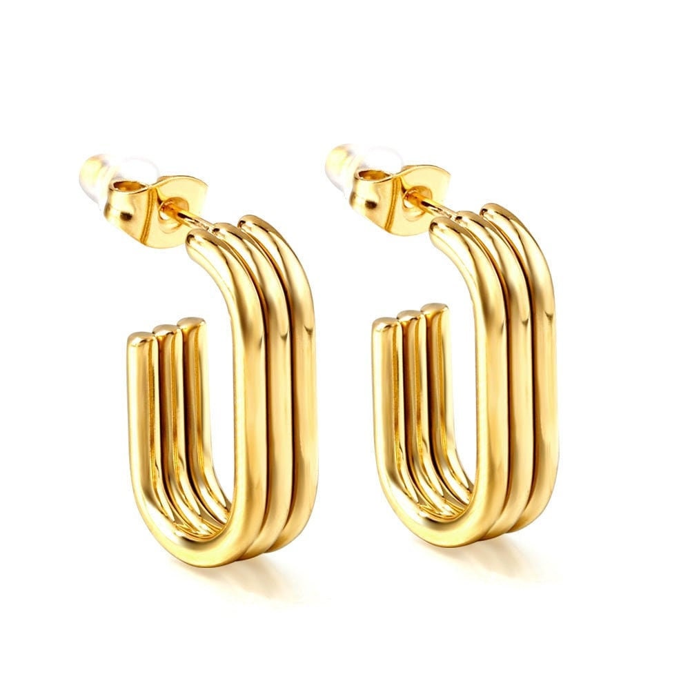 18k plating gold c hoop earrings, chunky gold hoop, gold c hoops earrings, women earrings, stainless steel