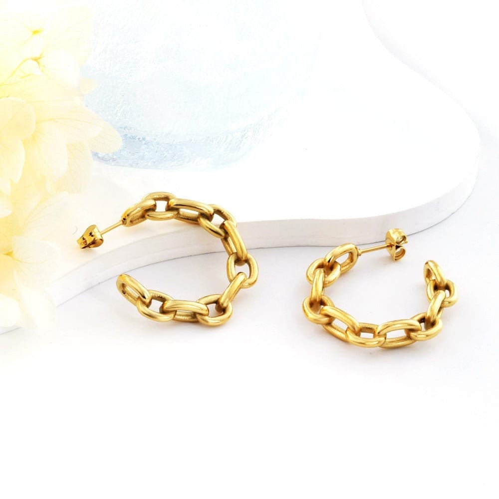 18k plating gold c hoop earrings, chunky gold hoop, gold c hoops earrings, women earrings, stainless steel