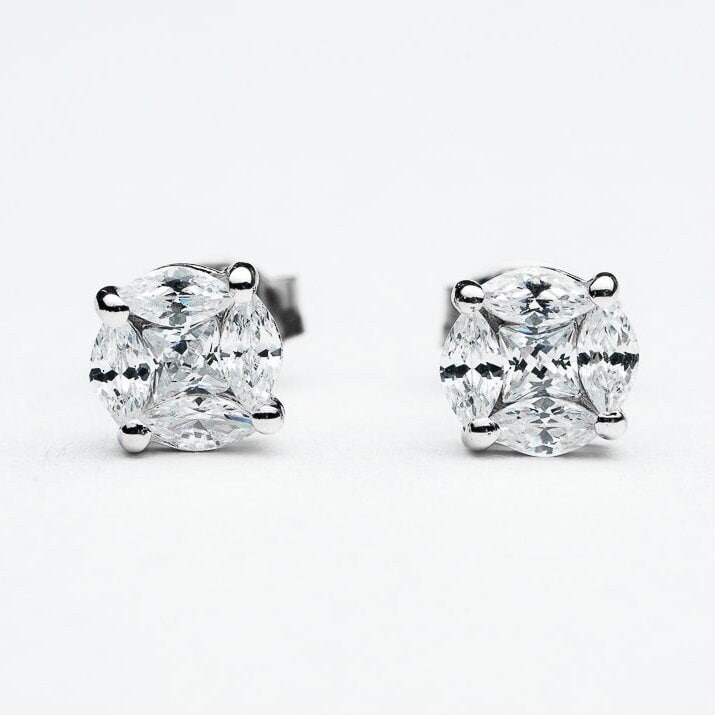 Princess cut 5a cubic zircon stud earring 925 sterling silver rhodium plated