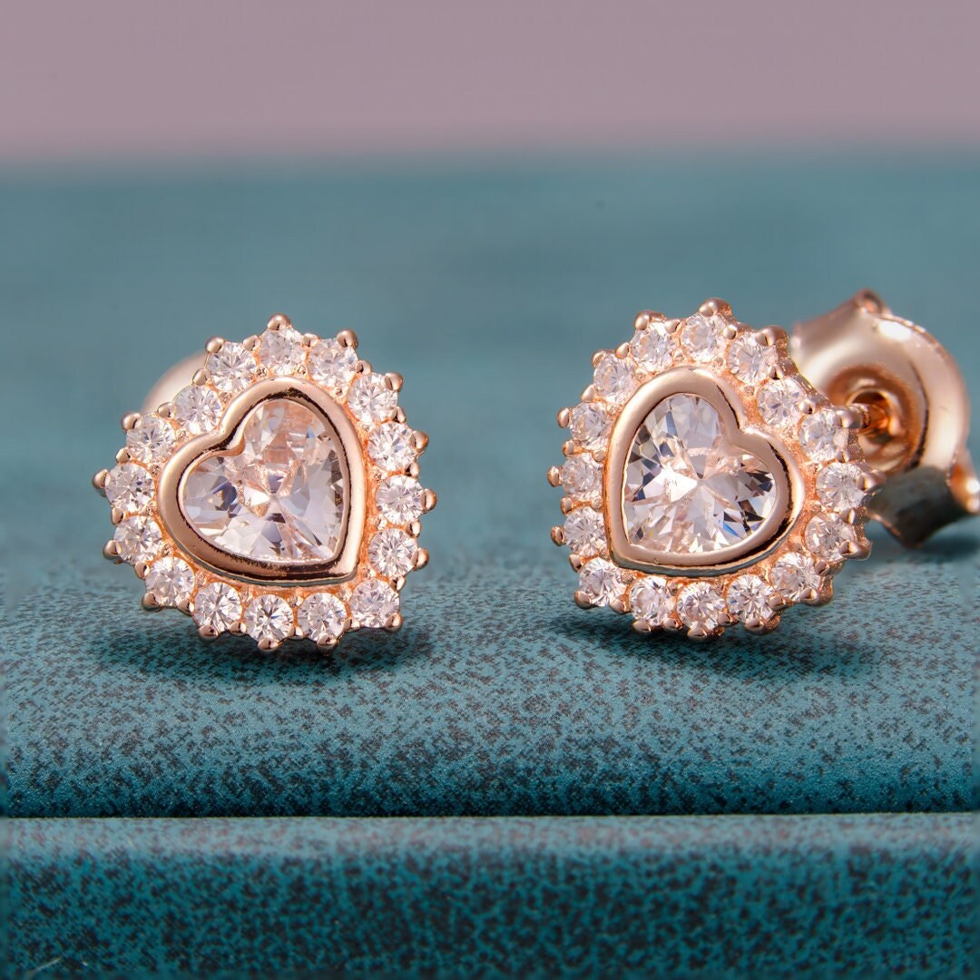 925 sterling silver, earring studs, jewelry, rosegold plating, cubic zirconia stone, korean design.