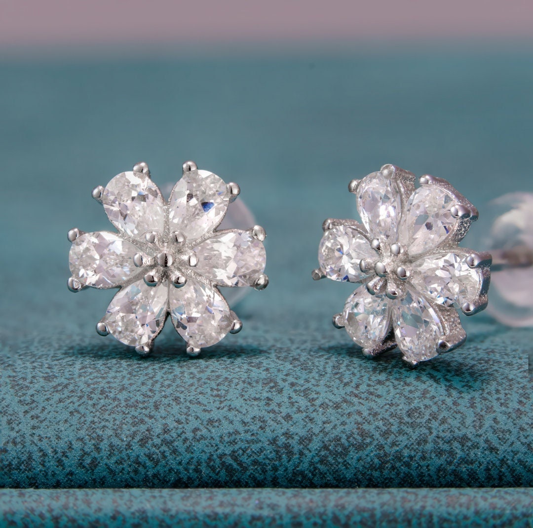 925 sterling silver, small earring studs, jewelry, rhodium plating, cubic zirconia stone, korean design.