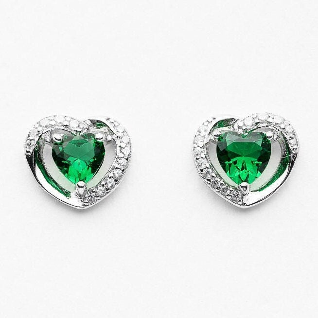 925 sterling silver stud earrings emerald cubic zirconia rhodium plated heart shaped