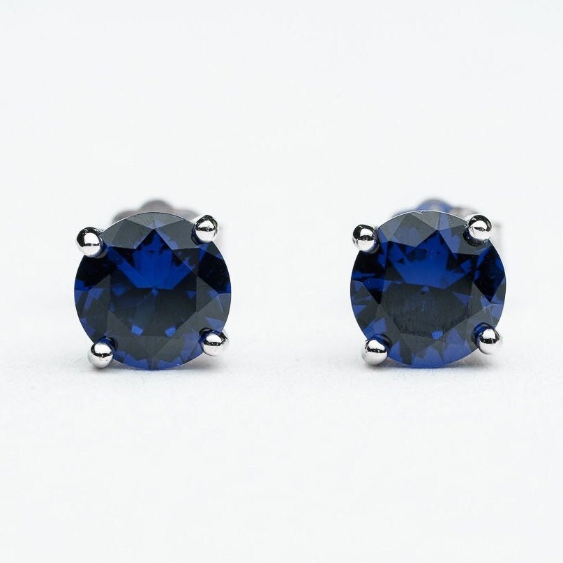 Dark blue tanzanite cubic zircon stud earring 925 sterling silver rhodium plated