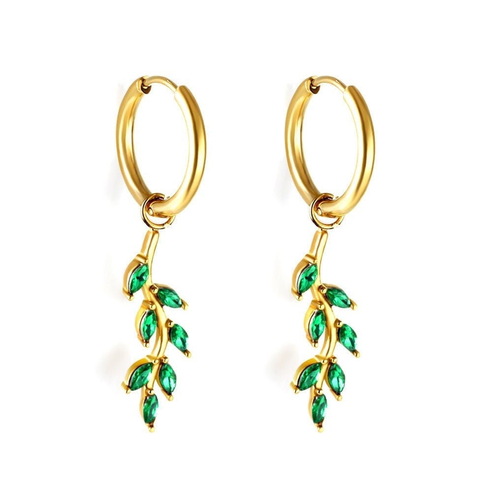 18k gold plating drop earrings jewelry for woman best gift for her stainless steel with green cubic zirconia