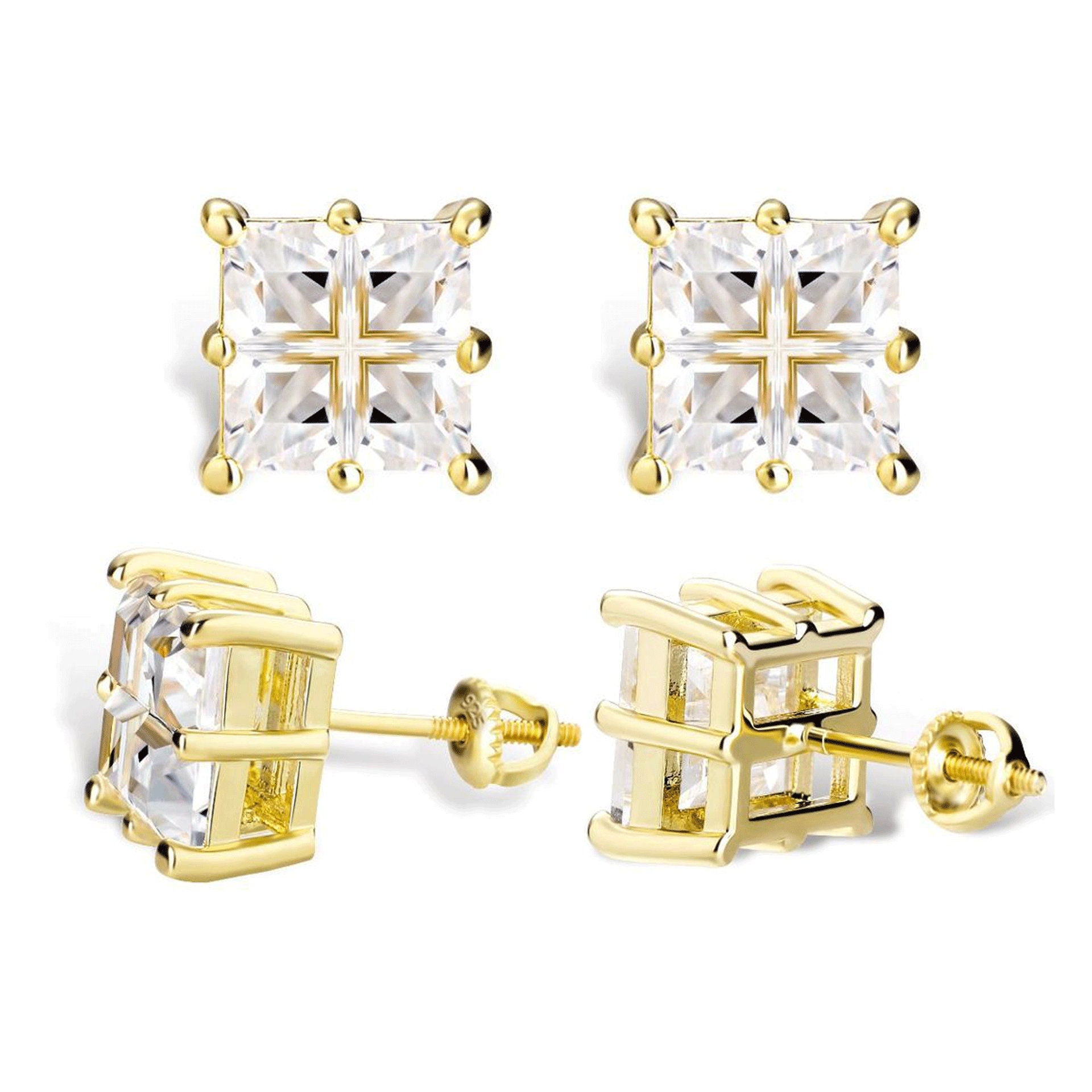 Square princess stud earrings cubic zirconia women earrings gold or silver color