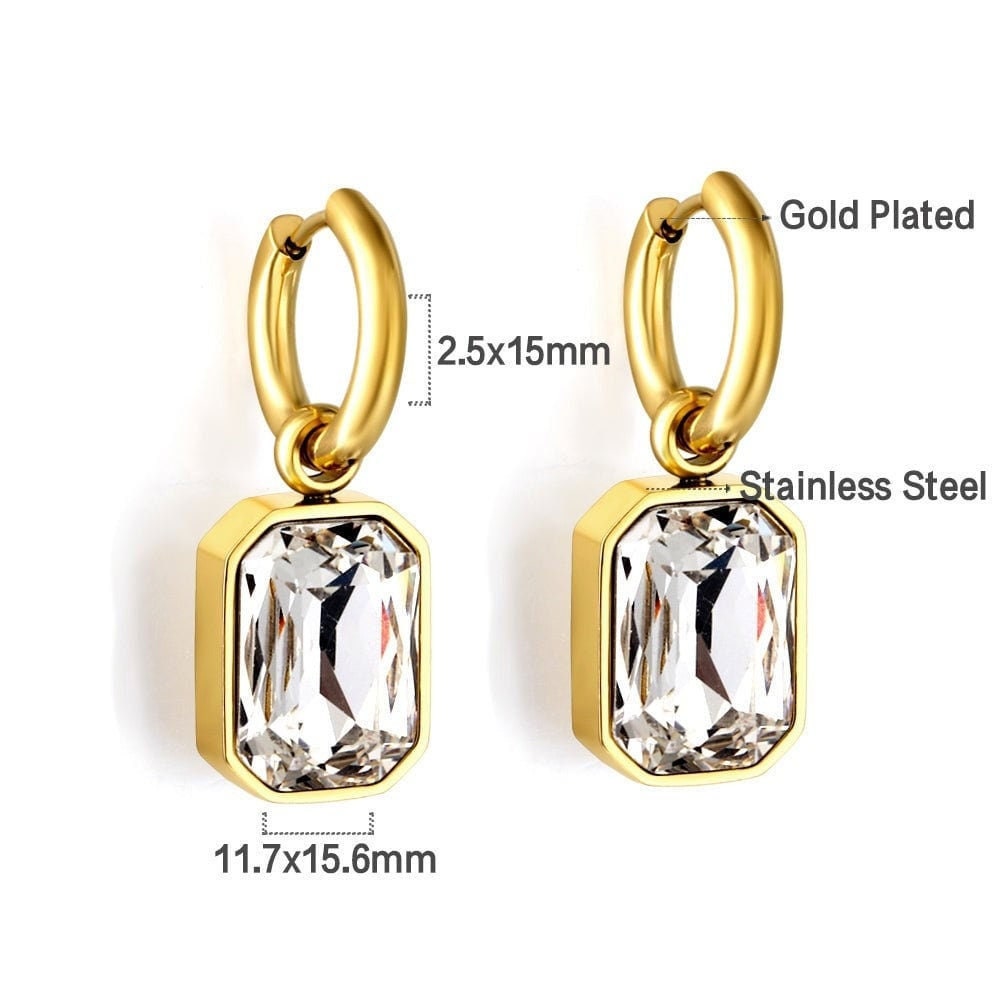 18k gold plating drop earrings jewelry for woman best gift for her stainless steel with white cubic zirconia
