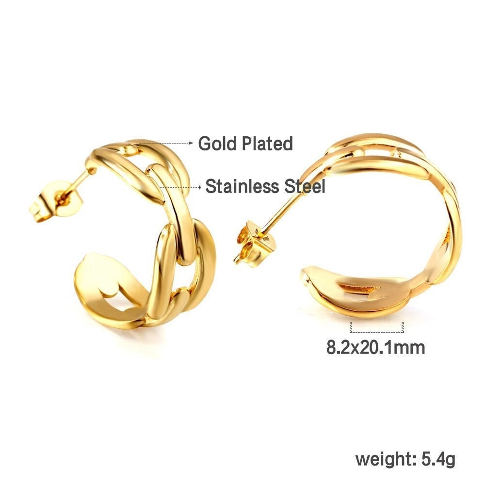 18k plating gold c hoop earrings, chunky gold hoop, gold c hoops earrings, women earrings, stainless steel