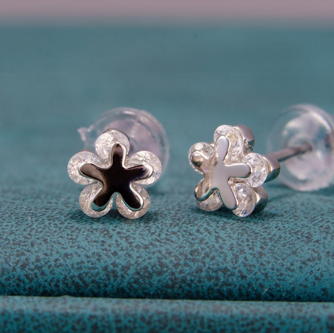 925 sterling silver, small earring studs, jewelry, rhodium plating, cubic zirconia stone, korean design.