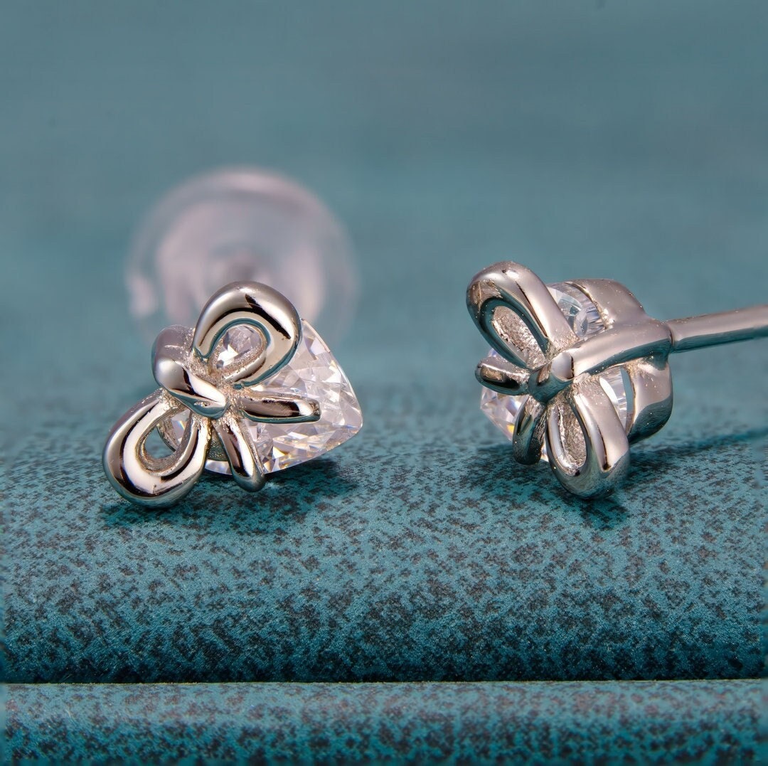 925 sterling silver, small earring studs, jewelry, rhodium plating, cubic zirconia stone, korean design.