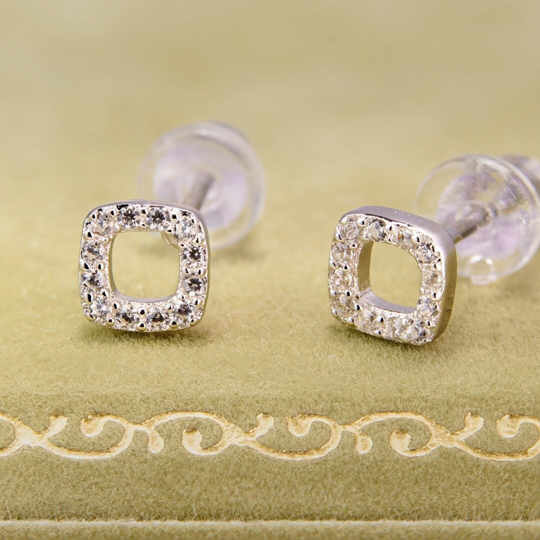 925 sterling silver, small earring studs, jewelry, rhodium plating, cubic zirconia stone, korean design.