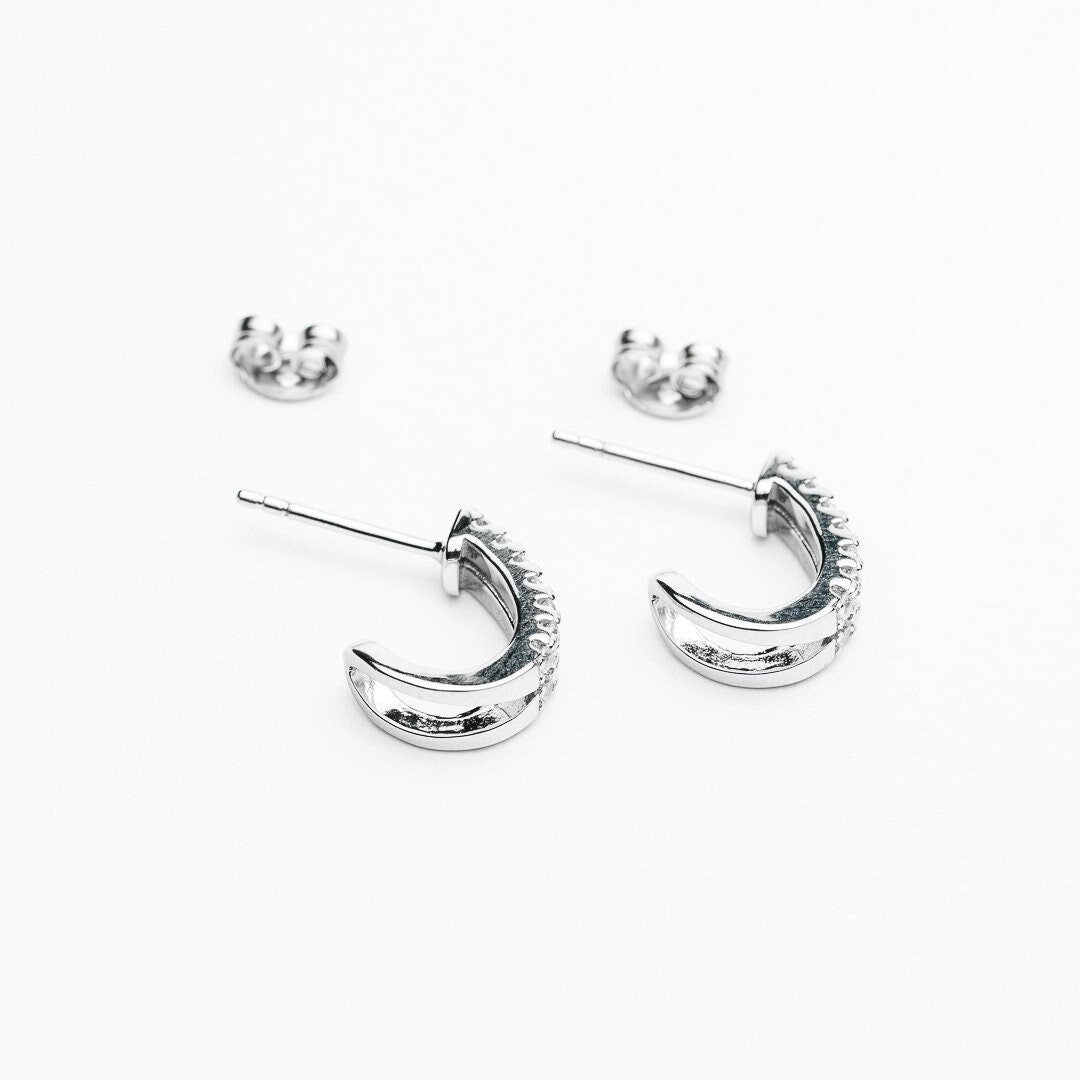 925 sterling silver cubic zirconia rhodium plated hoop earrings