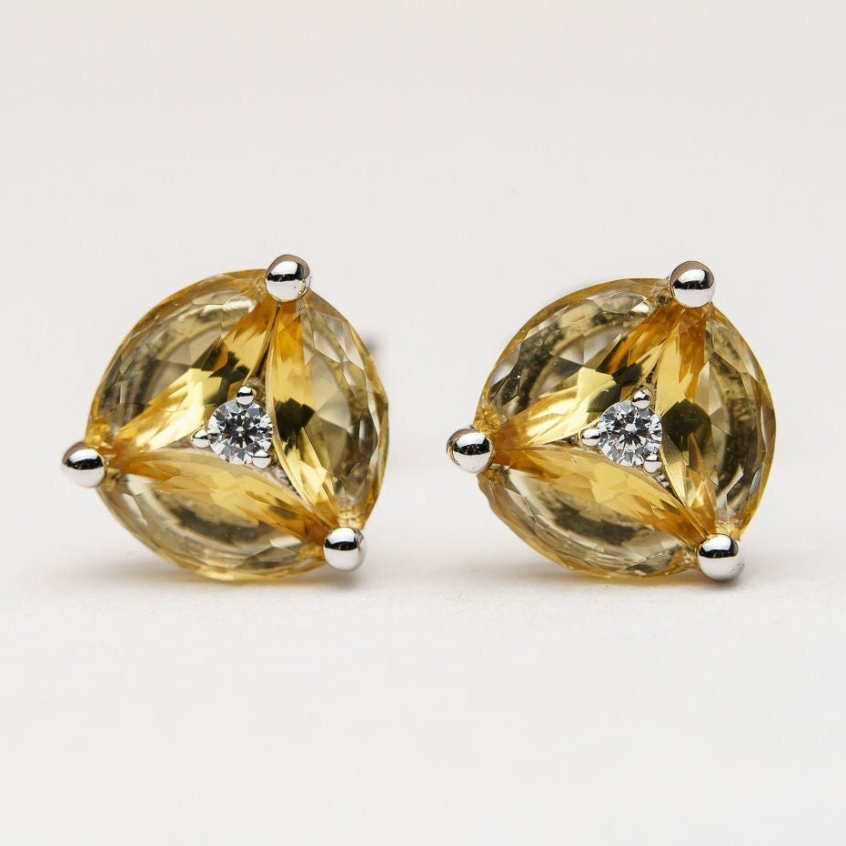 925 sterling silver stud earrings yellow cubic zirconia rhodium plated jewelry design