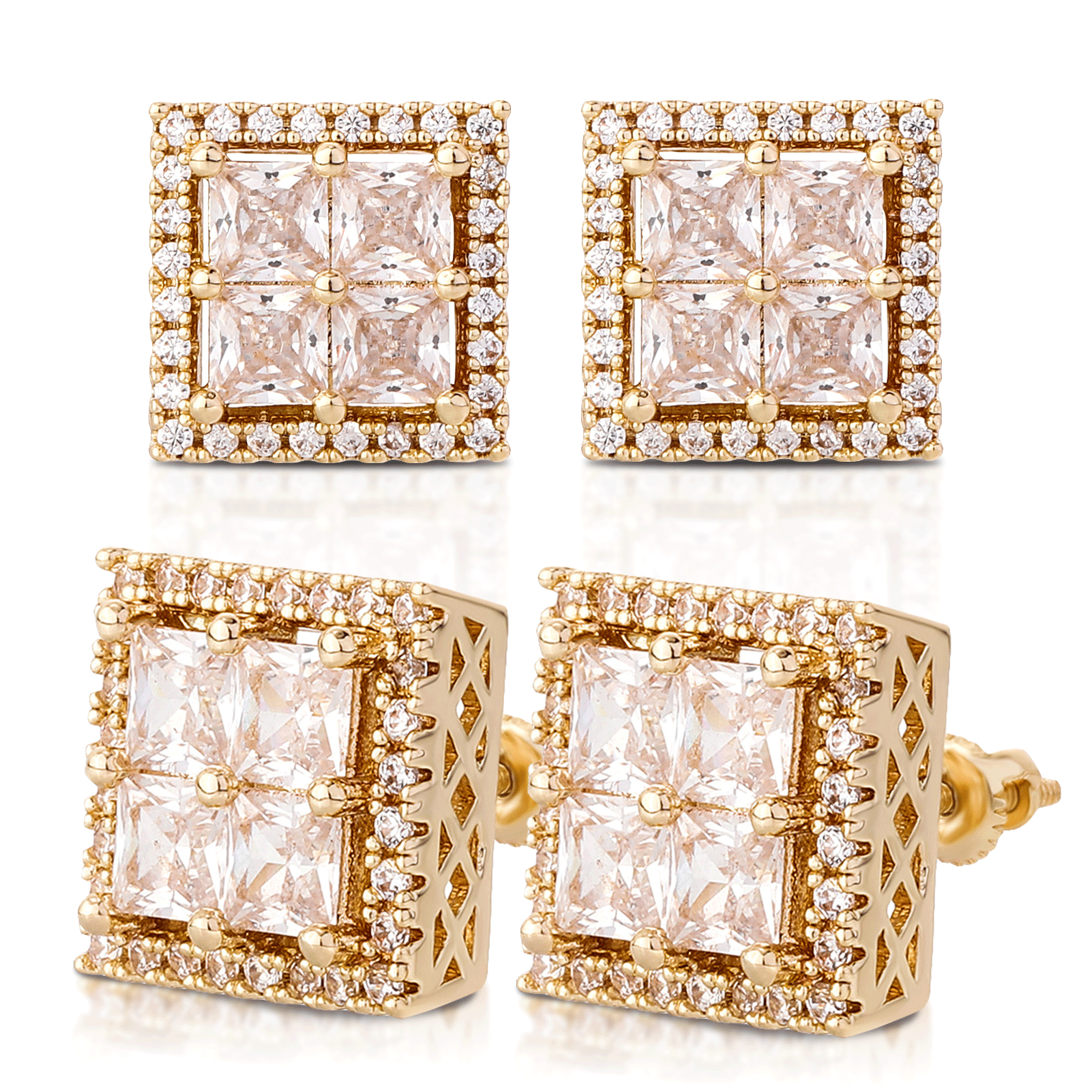 Square Iced out stud earrings cubic zirconia women earrings gold or silver color