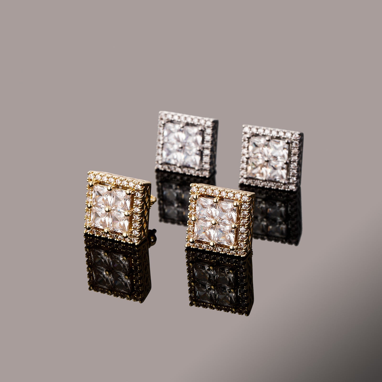 Square Iced out stud earrings cubic zirconia women earrings gold or silver color