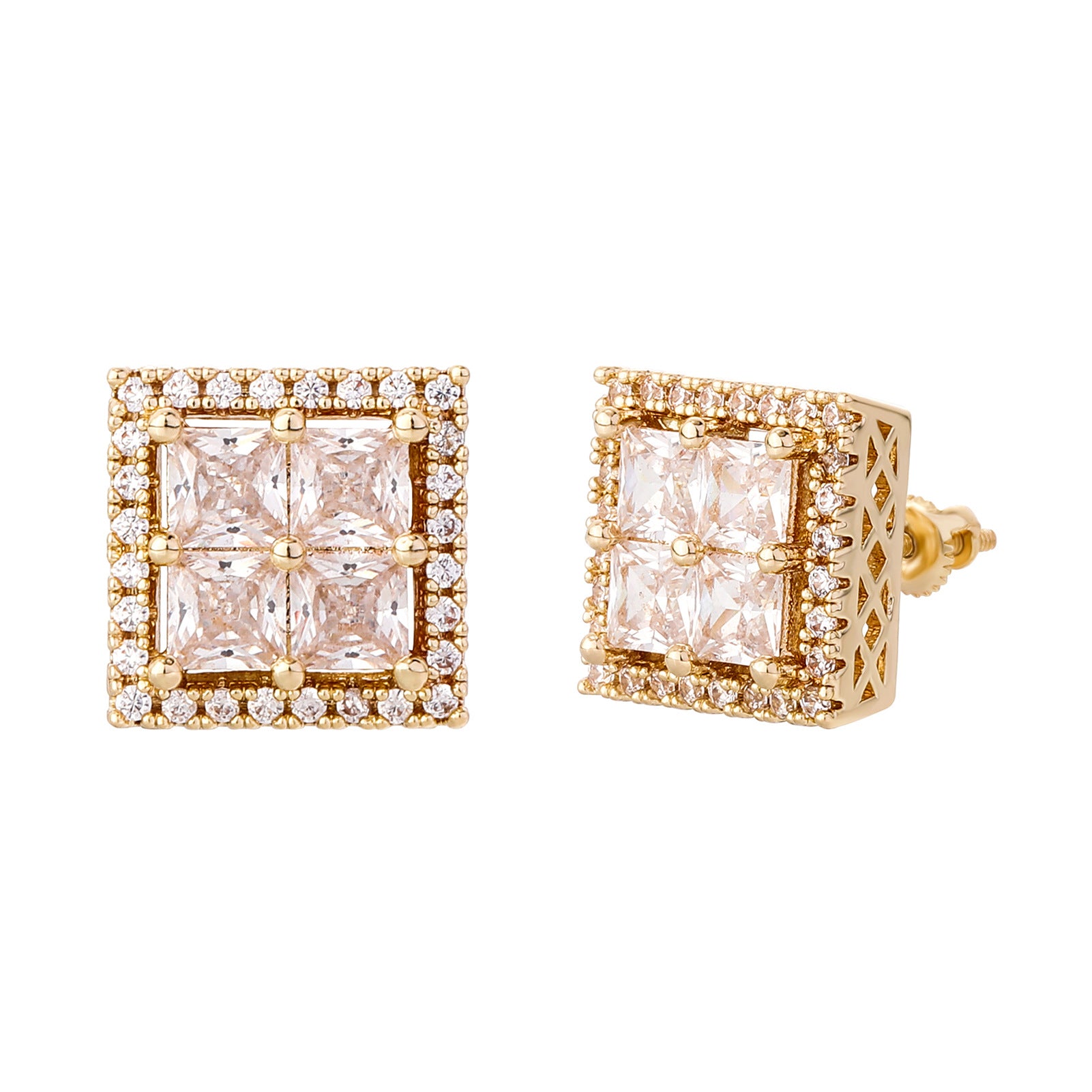 Square Iced out stud earrings cubic zirconia women earrings gold or silver color