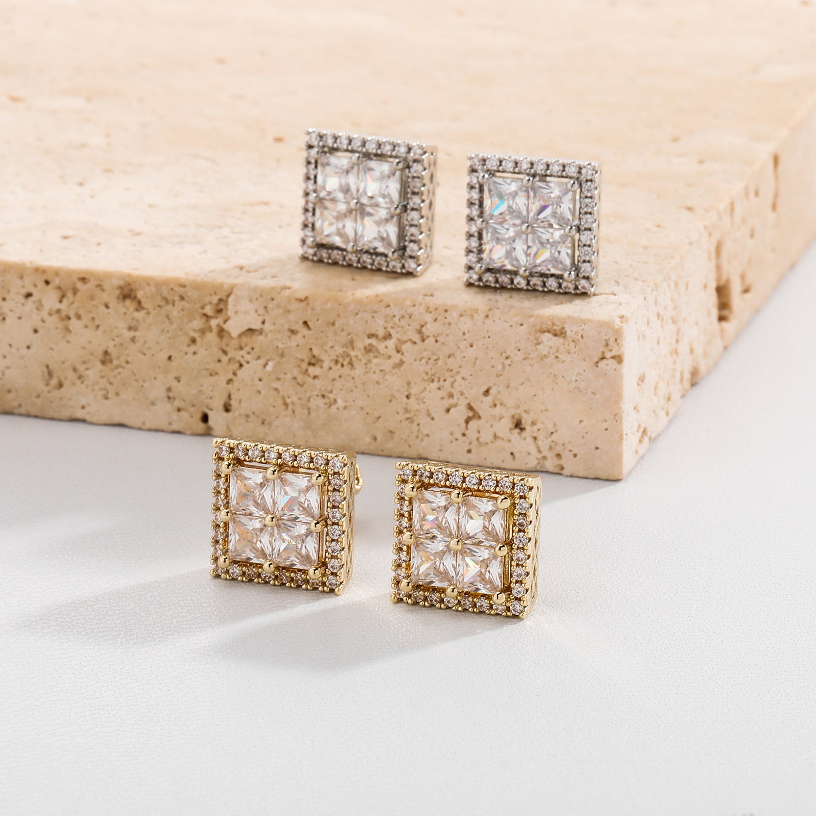 Square Iced out stud earrings cubic zirconia women earrings gold or silver color