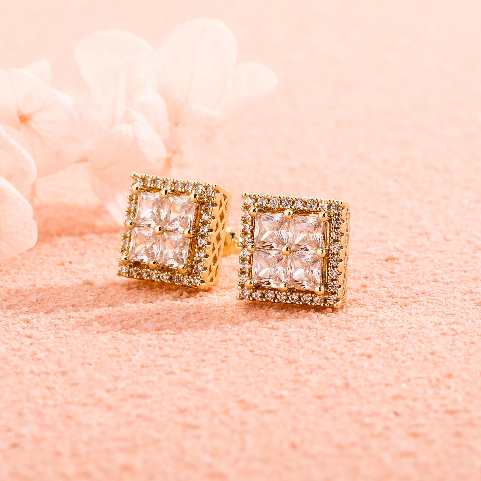 Square Iced out stud earrings cubic zirconia women earrings gold or silver color