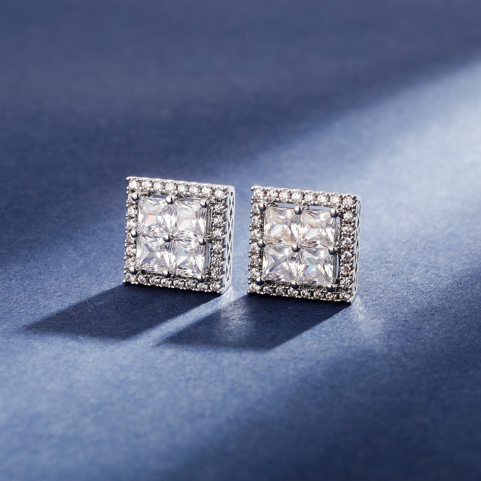 Square Iced out stud earrings cubic zirconia women earrings gold or silver color