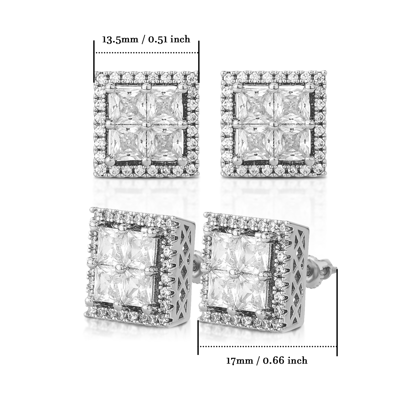 Square Iced out stud earrings cubic zirconia women earrings gold or silver color