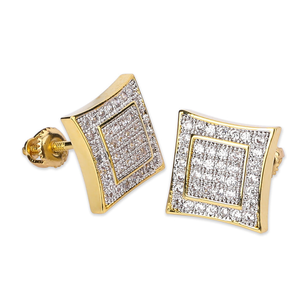 Sparkling Cubic Zirconia Stud Earrings with Square Bling Design