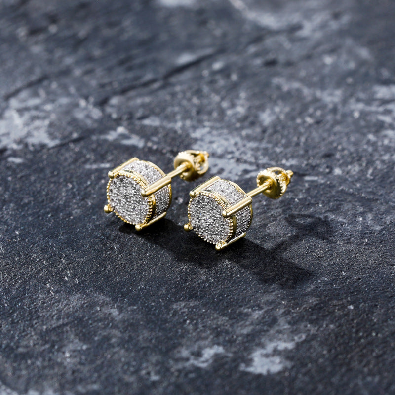 Fashion Earrings For Mens Iced Out Bling CZ Gold plated Stud Earrings