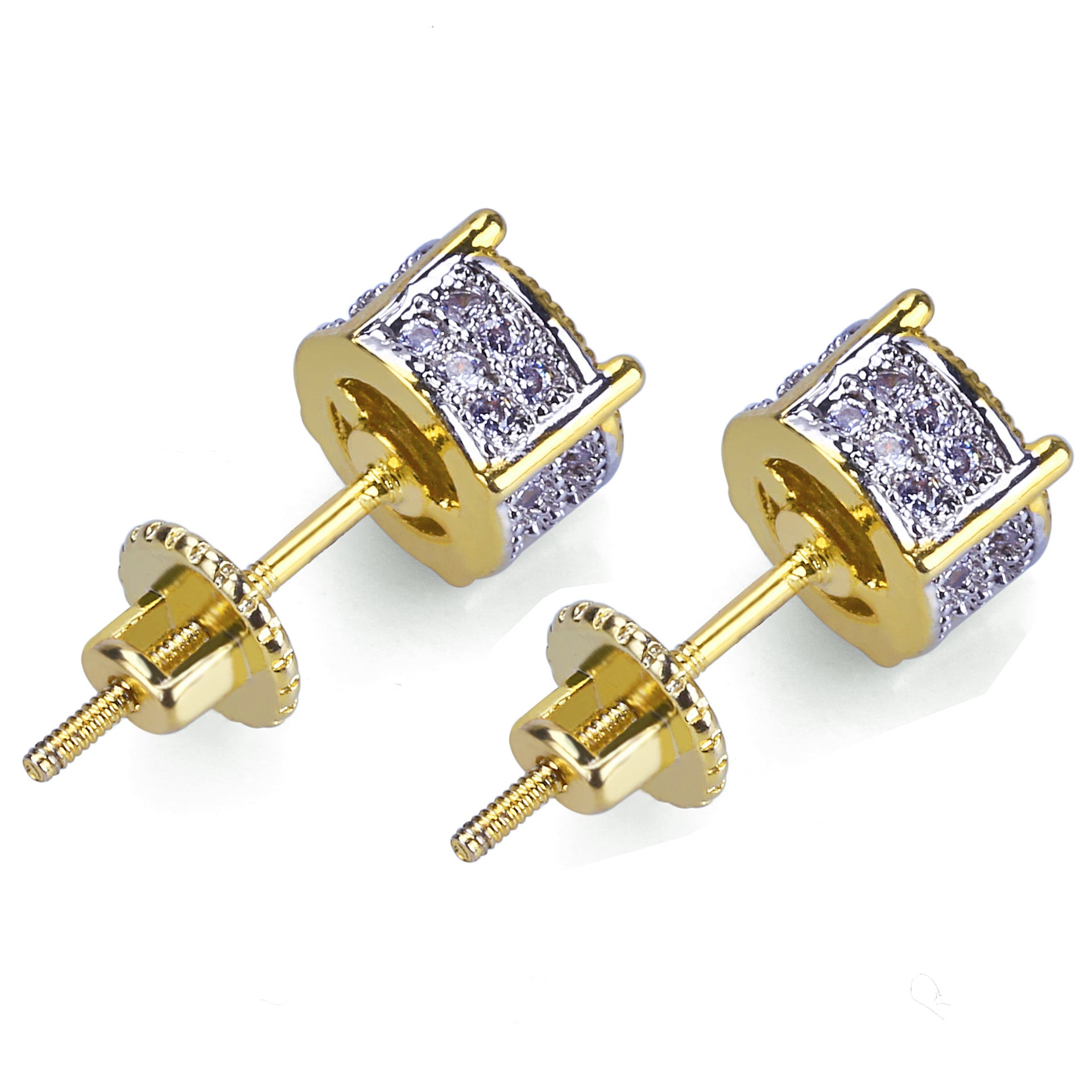 Fashion Earrings For Mens Iced Out Bling CZ Gold plated Stud Earrings