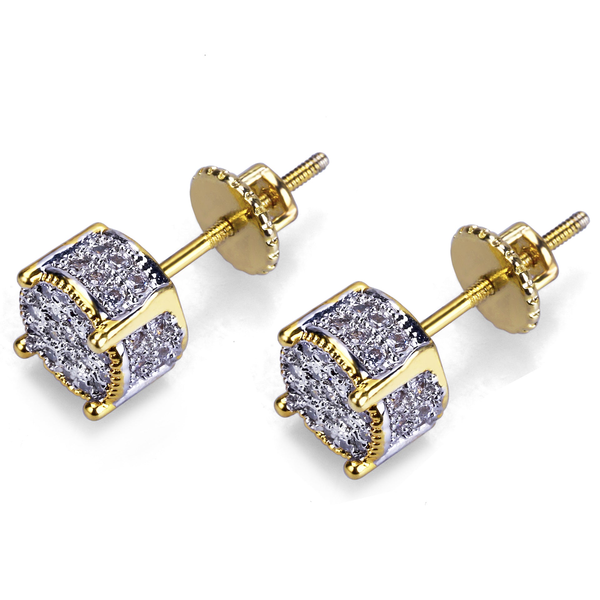 Fashion Earrings For Mens Iced Out Bling CZ Gold plated Stud Earrings