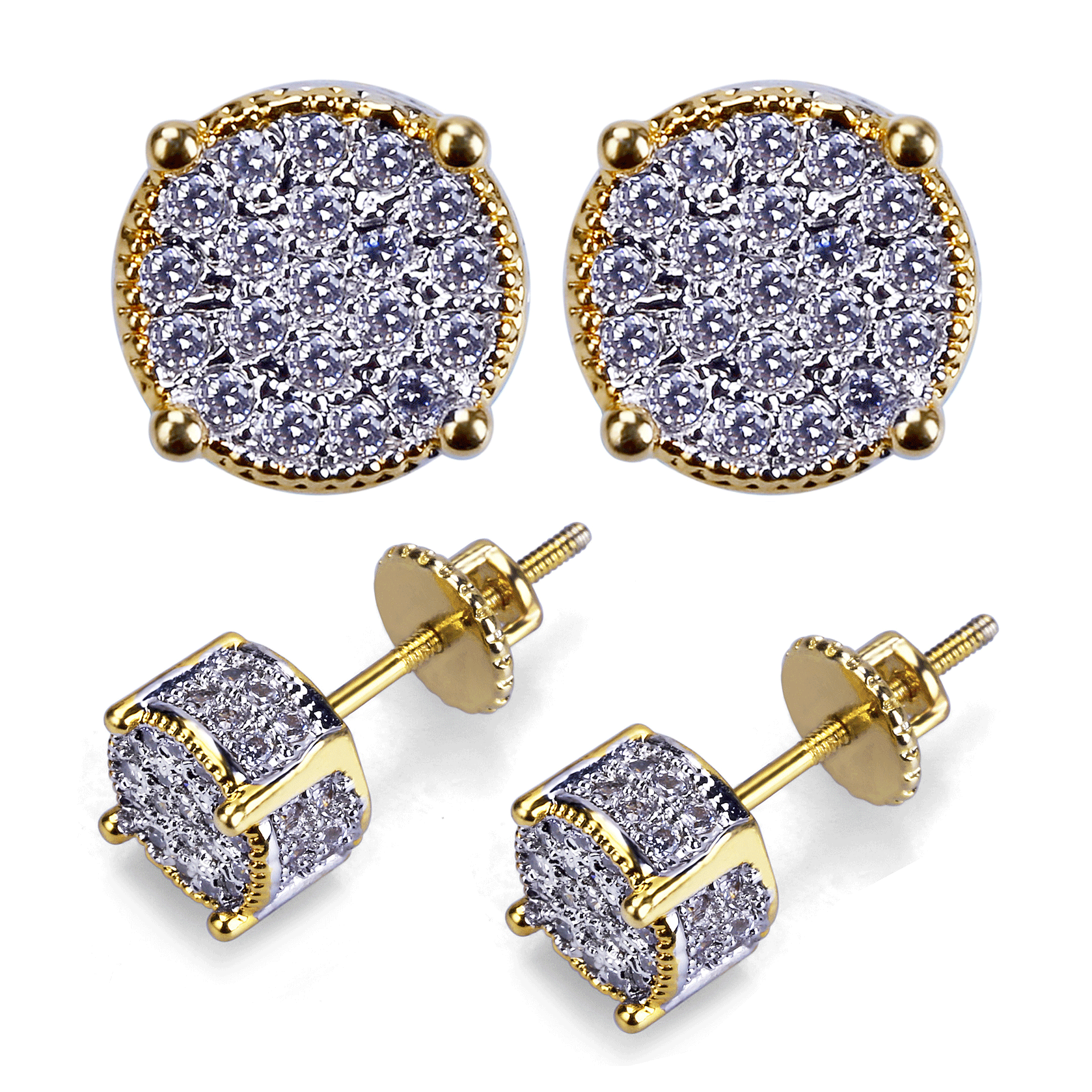 Fashion Earrings For Mens Iced Out Bling CZ Gold plated Stud Earrings
