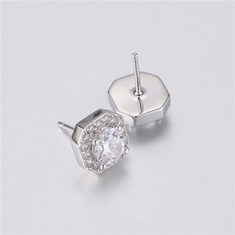 Micro Clustered Stone Earrings In White Gold 925 Silver Needle Stud Earrings Iced Out CZ Stones For Women Jewelry