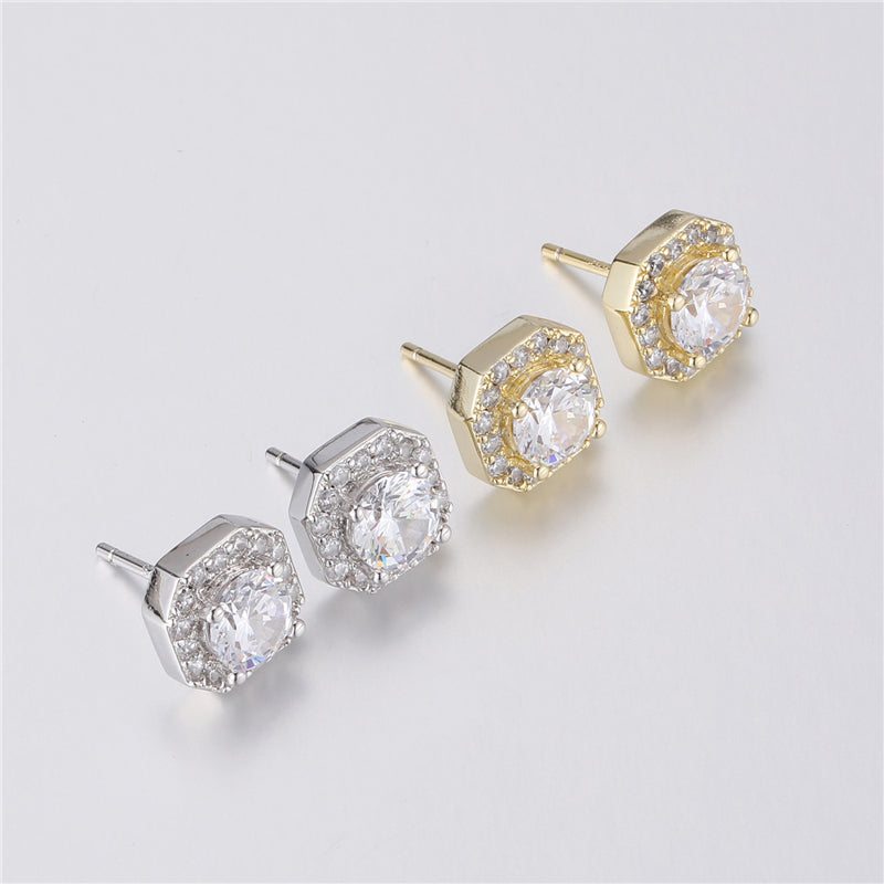 Micro Clustered Stone Earrings In White Gold 925 Silver Needle Stud Earrings Iced Out CZ Stones For Women Jewelry