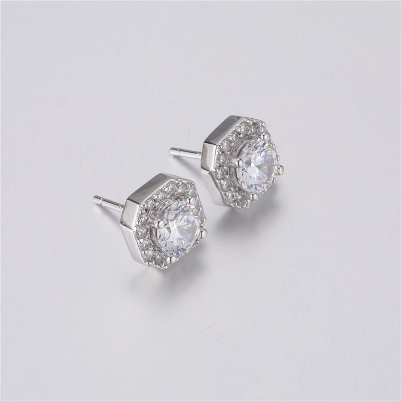 Micro Clustered Stone Earrings In White Gold 925 Silver Needle Stud Earrings Iced Out CZ Stones For Women Jewelry