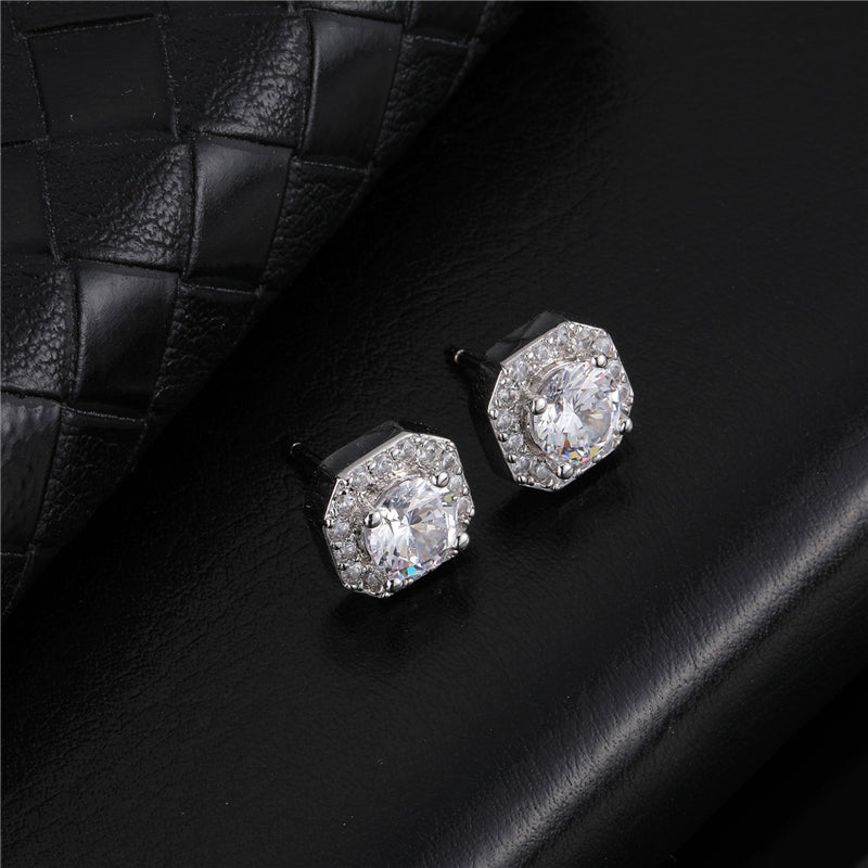 Micro Clustered Stone Earrings In White Gold 925 Silver Needle Stud Earrings Iced Out CZ Stones For Women Jewelry