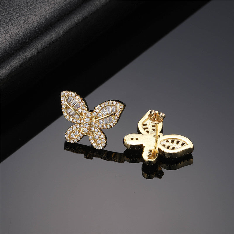 Chunky Butterfly Baguette Cubic Zircon Stud Earrings For Women Jewelry