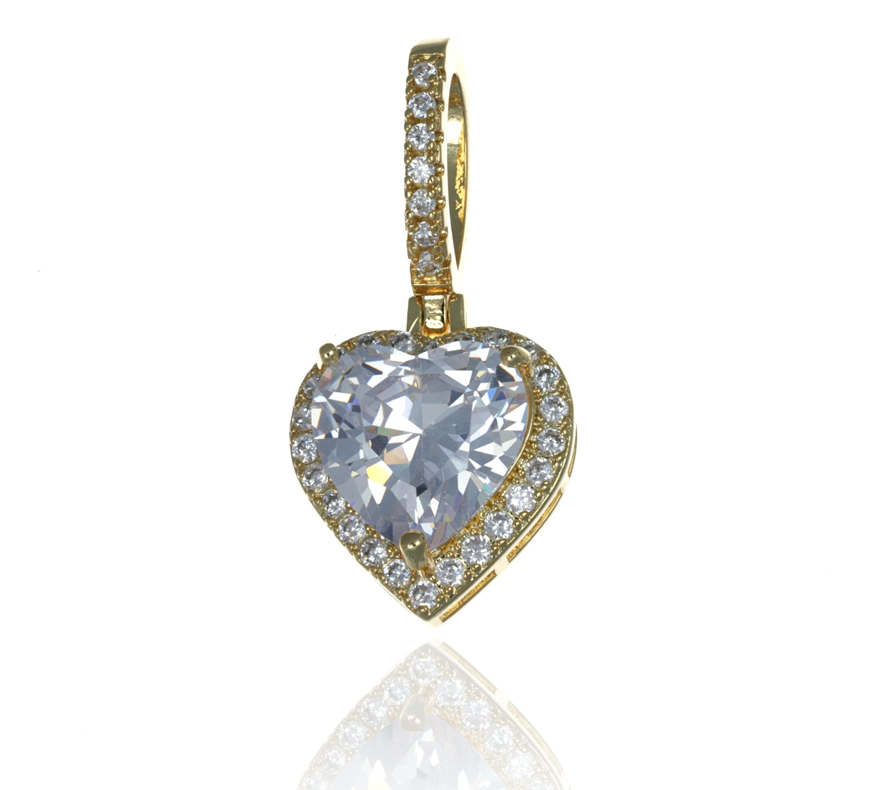 Glamorous XL Heart Pendant - Fully Cubic Zirconia 18k Gold Plated Fashion Jewelry