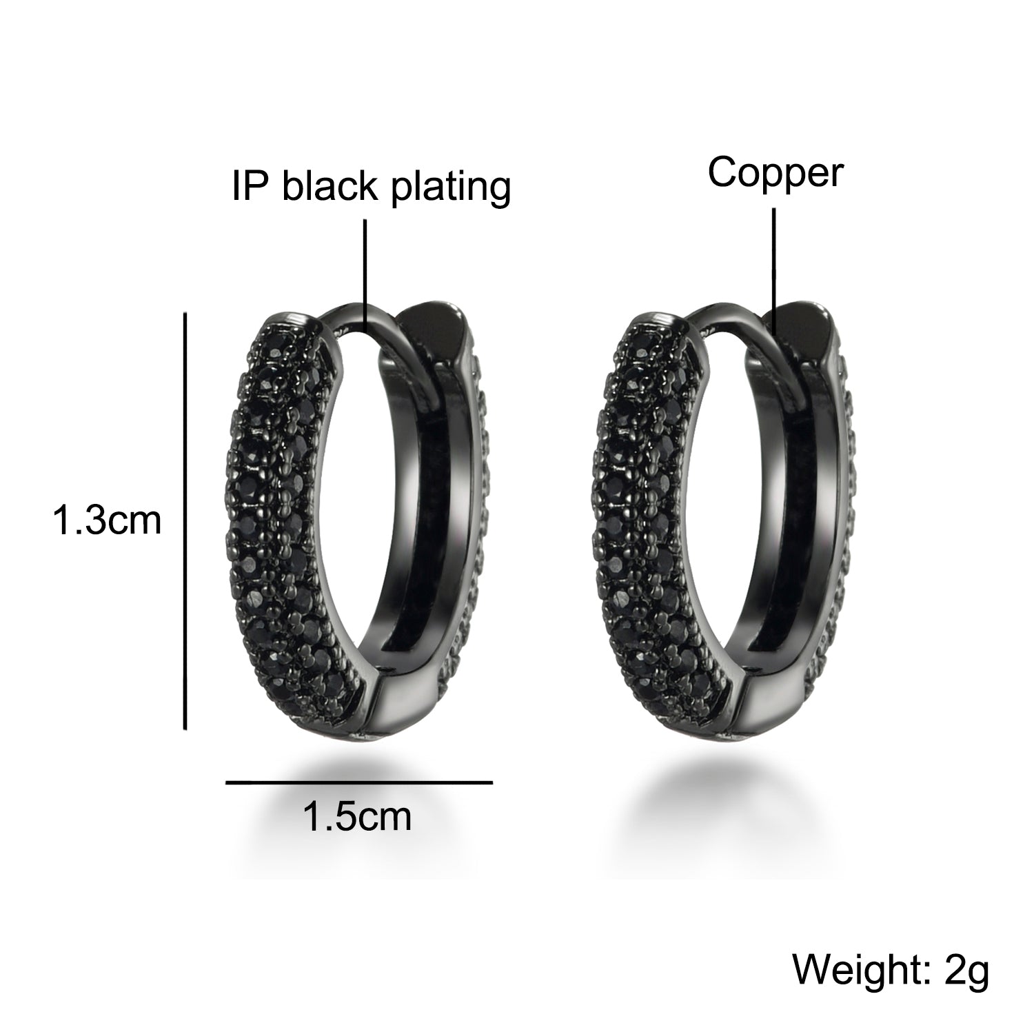 Stylish Black Rhodium Huggies Hoop Earrings Cubic zirconia for Men or Women