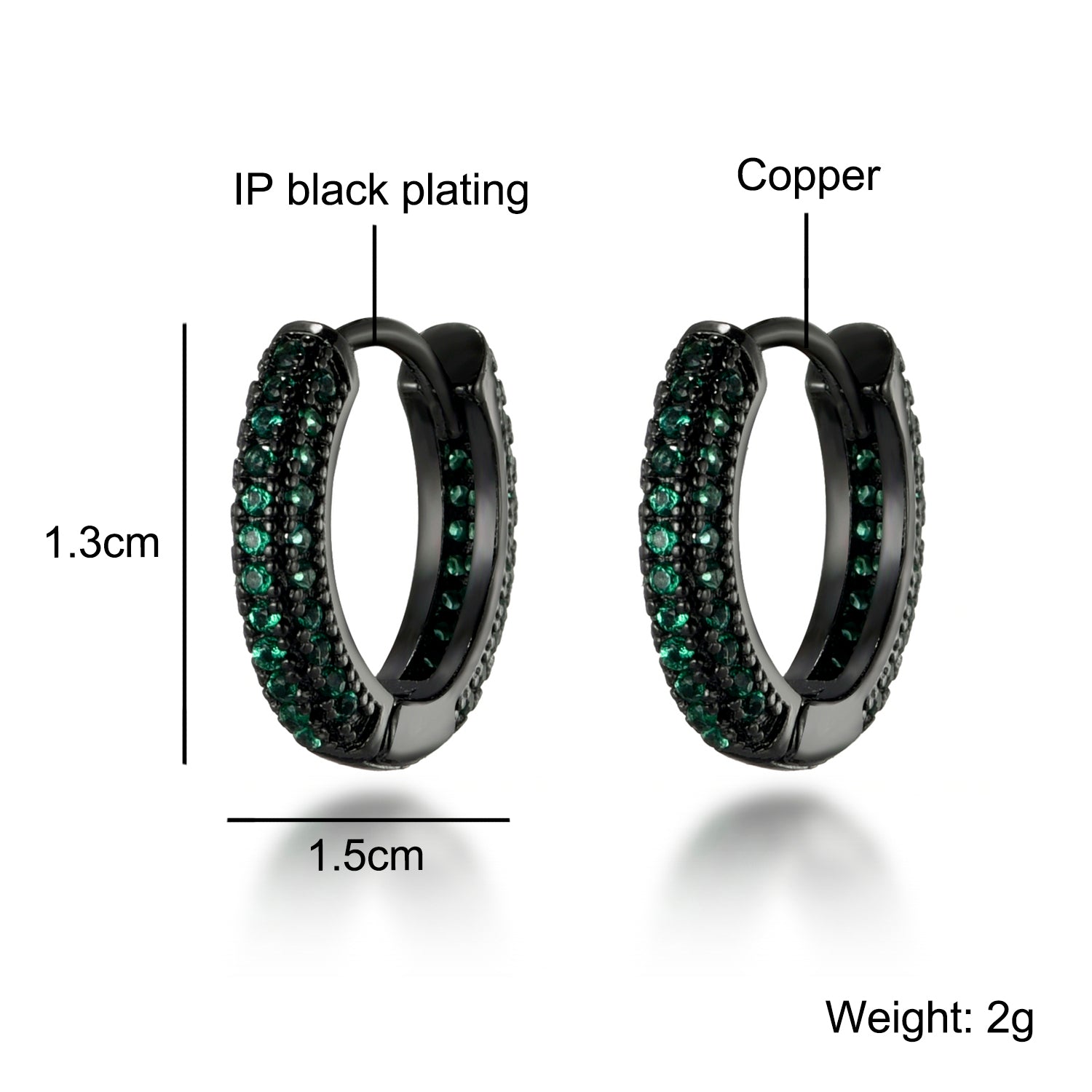 Stylish Black Rhodium Huggies Hoop Earrings Cubic zirconia for Men or Women