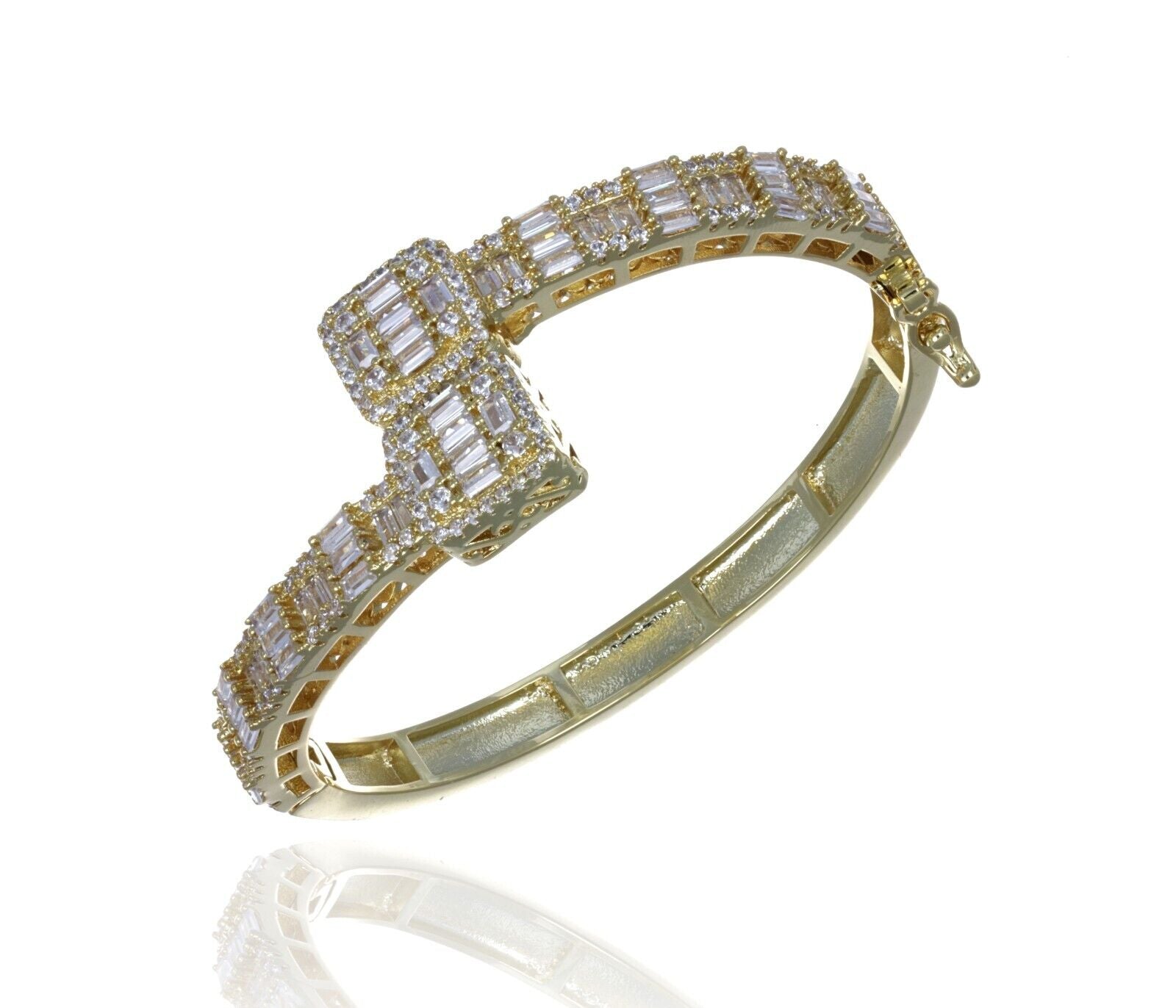 Thick Chunky Gold Color Bangle Bracelet Open Box full iced cubic zirconia