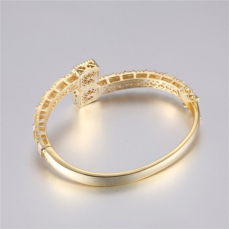 Thick Chunky Gold Color Bangle Bracelet Open Box full iced cubic zirconia