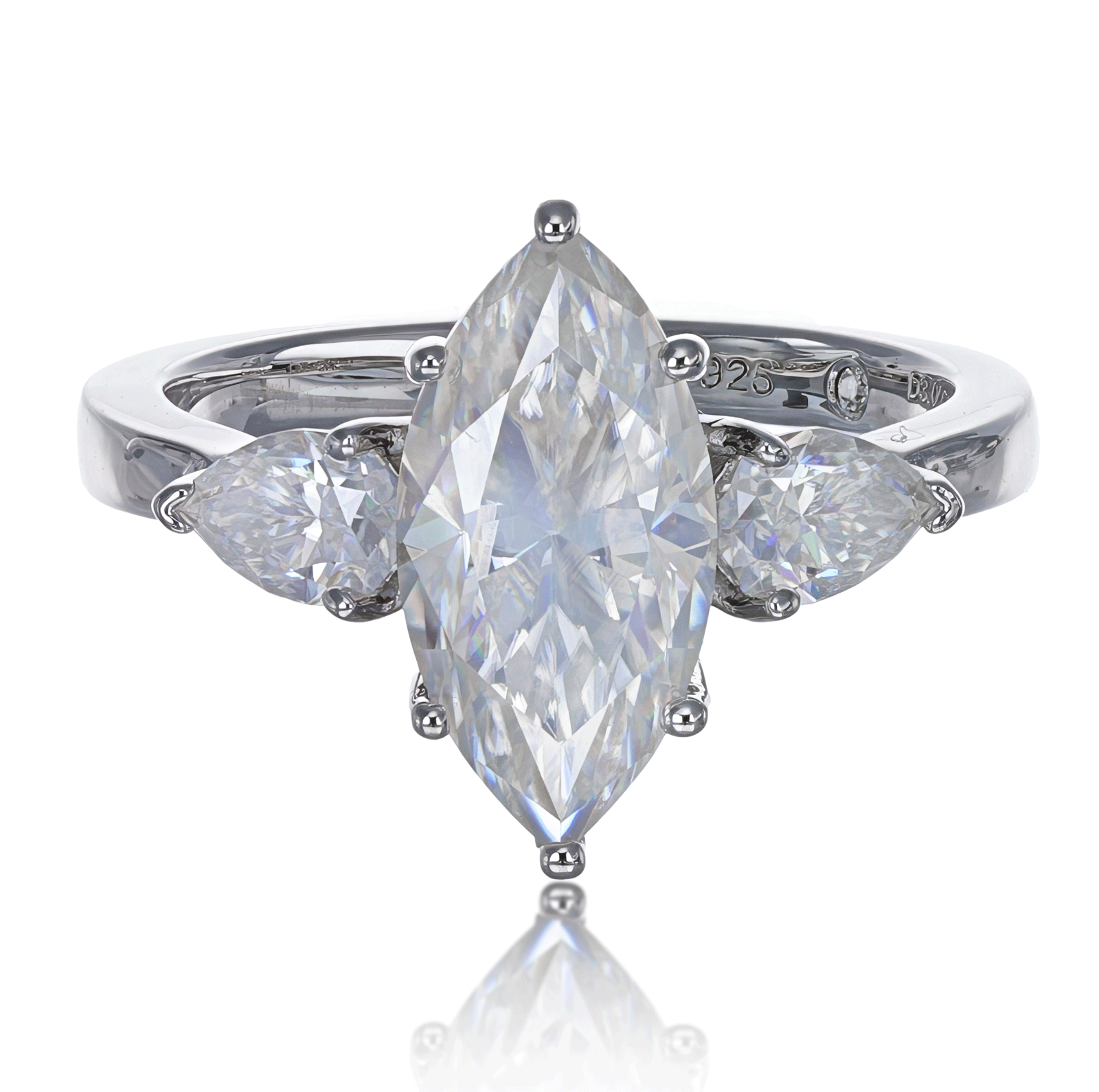 Moissanite Marquise Engagement Ring With Thick Solid 925 Sterling Silver Band