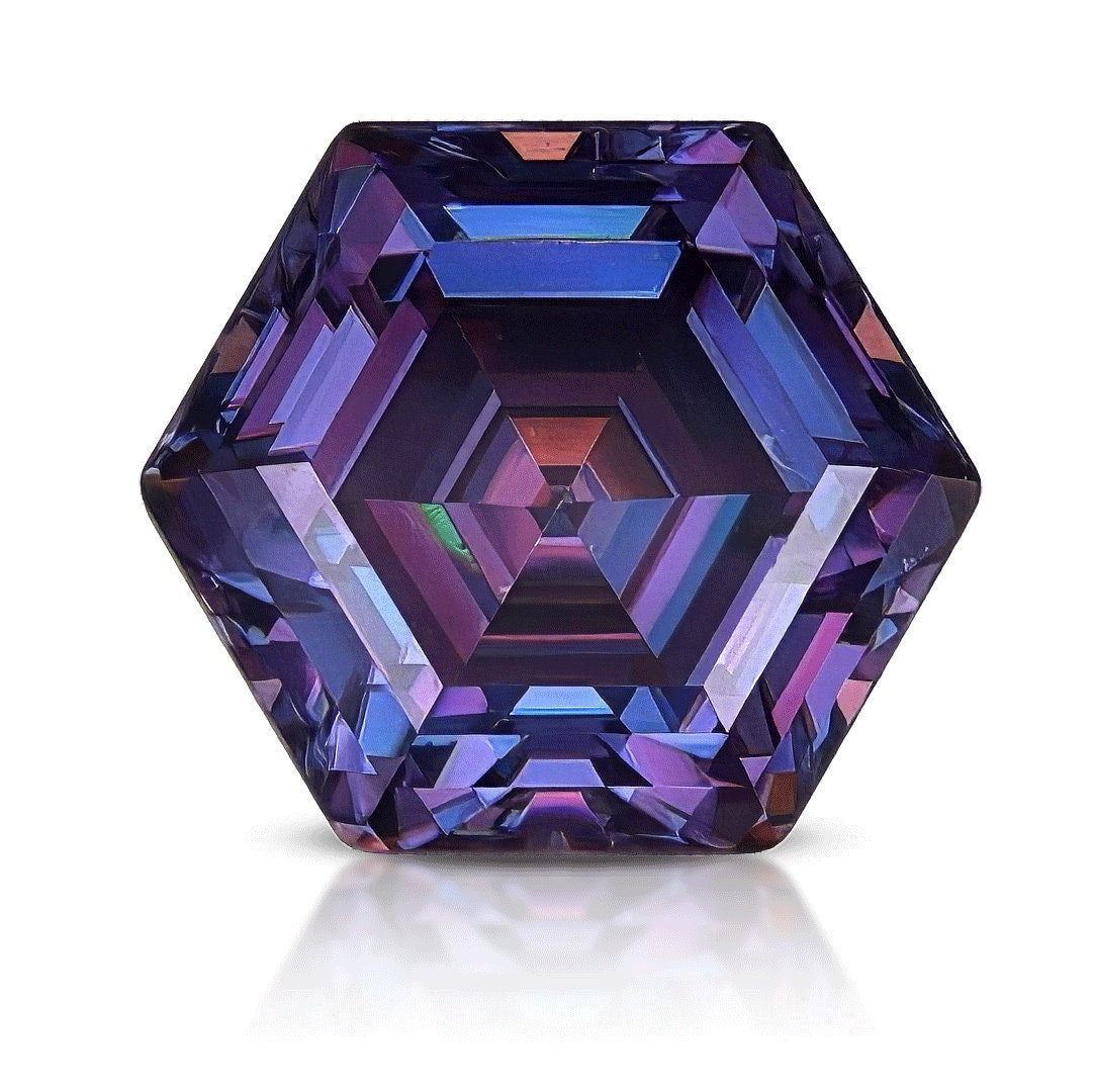 Moissanite imperial purple color certified 2ct hexagon cut gemstone (7mm) - unique gra certified jewelry find