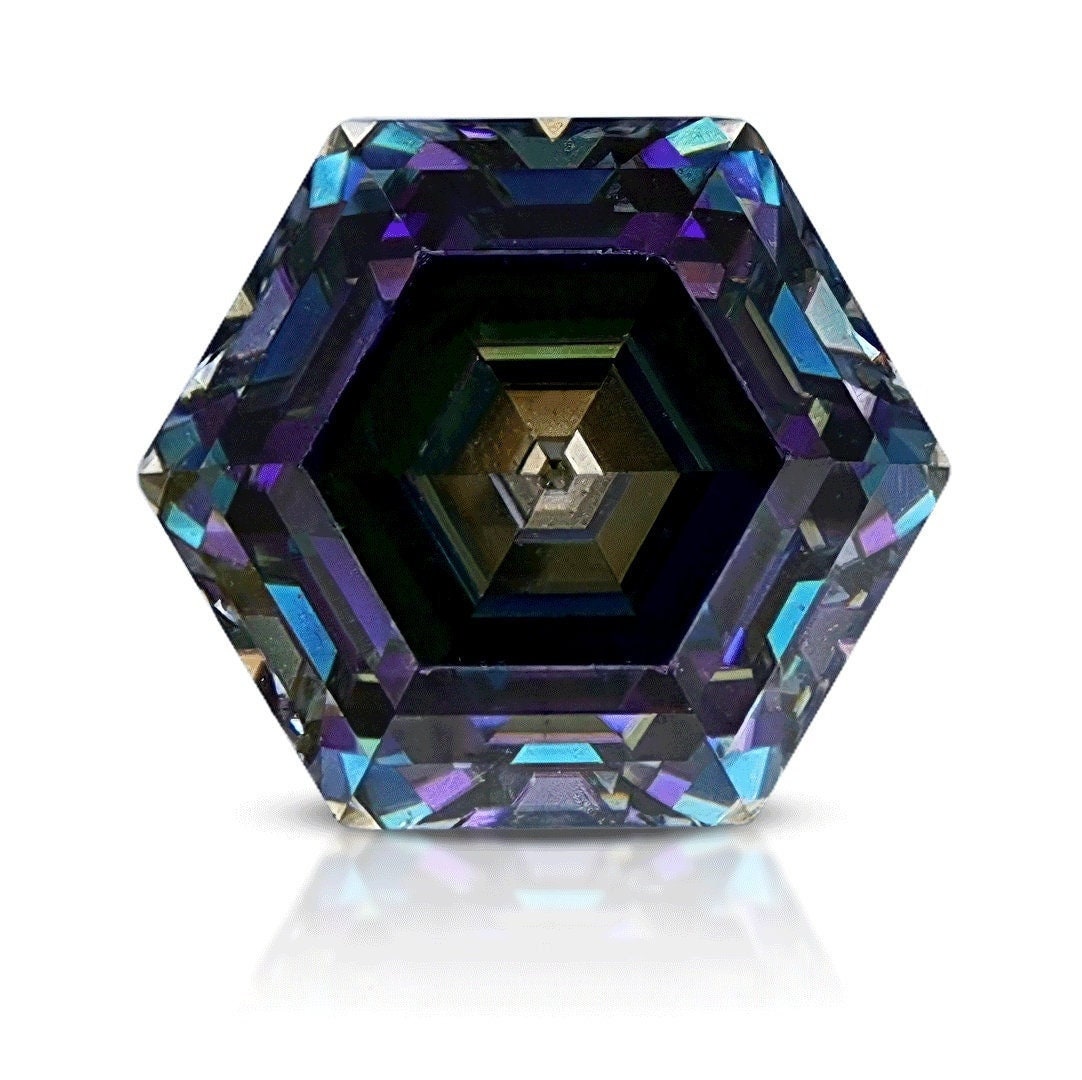Moissanite rainbow blue certified 2ct hexagon cut gemstone (7mm) - unique gra certified jewelry find