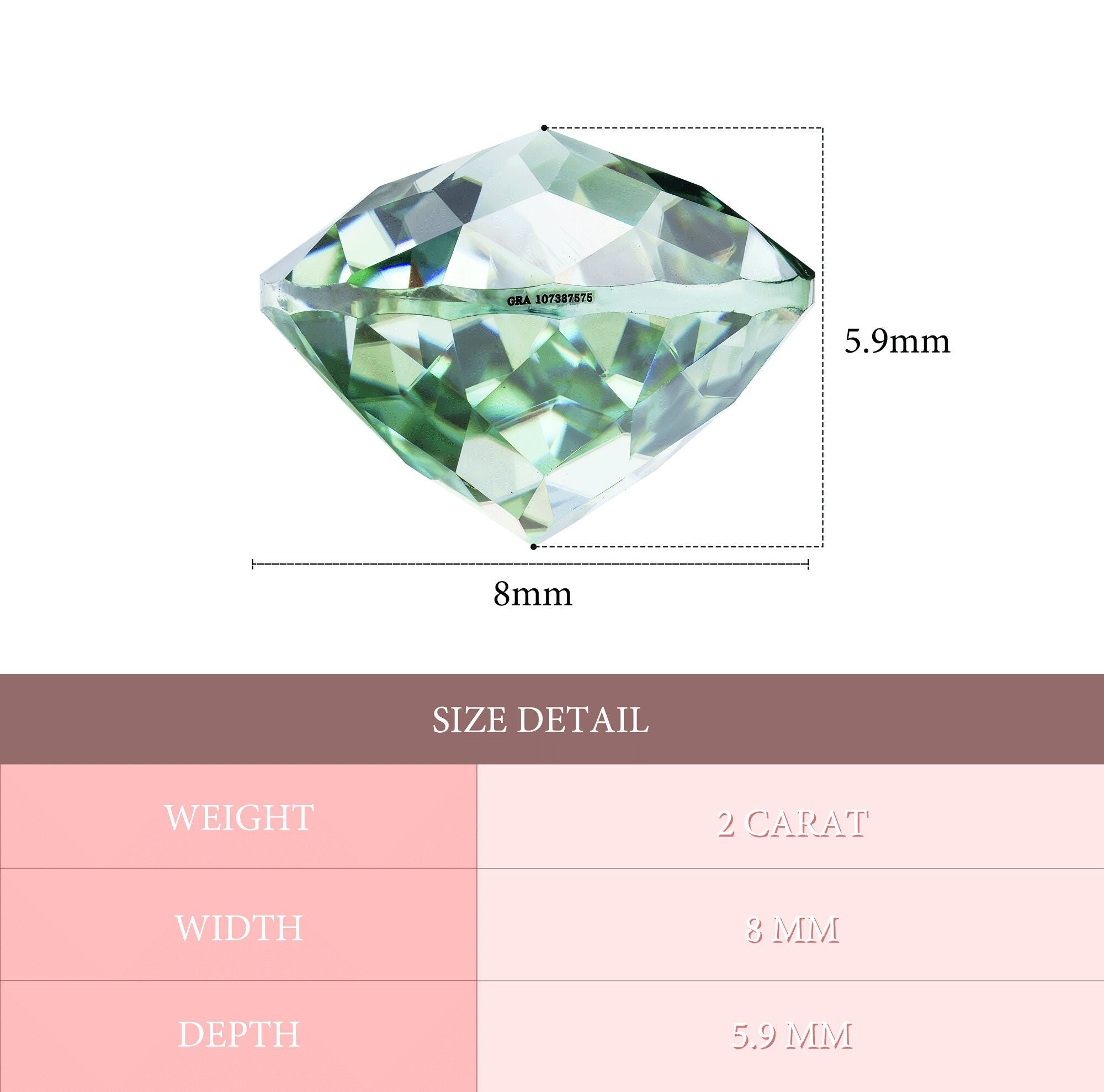 Moissanite rainbow green certified 2ct imperial round cut gemstone (8mm) - unique gra certified jewelry find