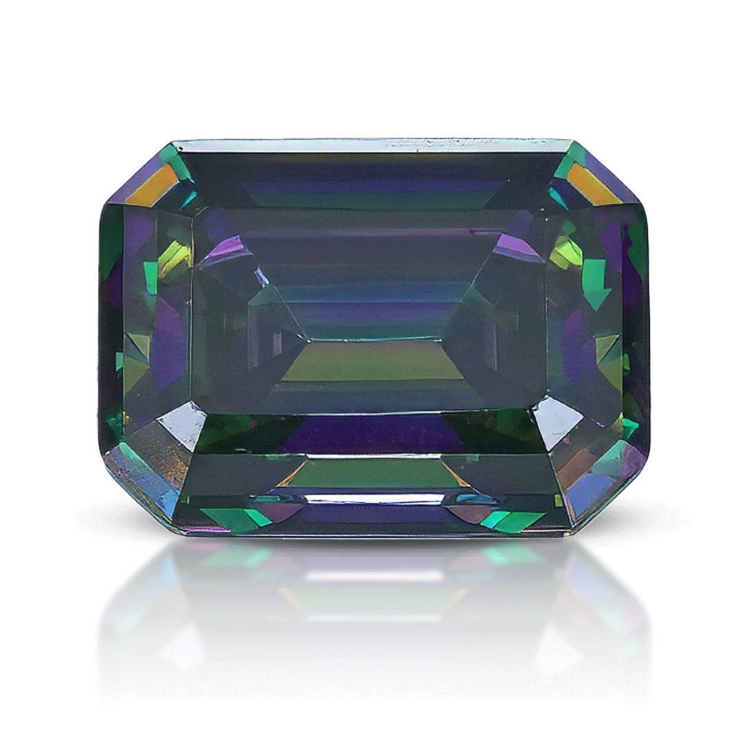 Moissanite emerald cut 2 carat - 6x8mm rainbow green colors, vvs1 clarity, excellent cut - handcrafted brilliance