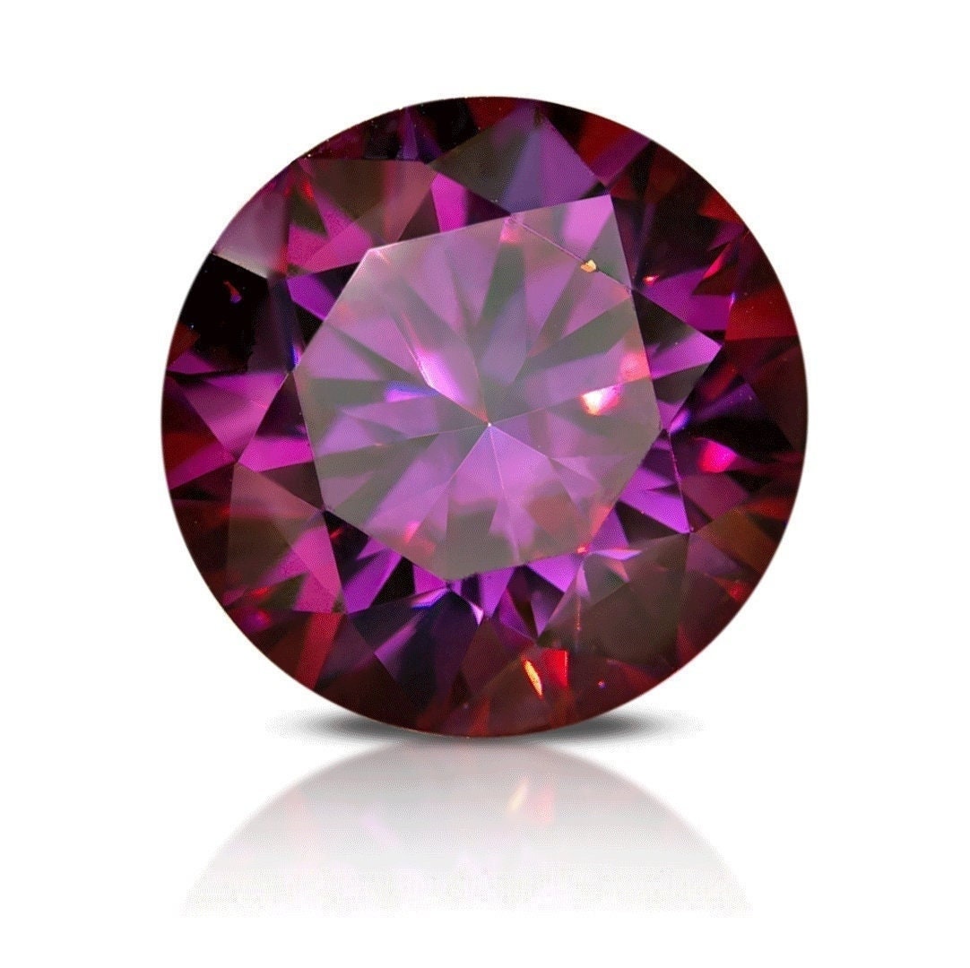 Moissanite round brilliant cut purplish red gra certified vvs1 clarity - colored moissanite