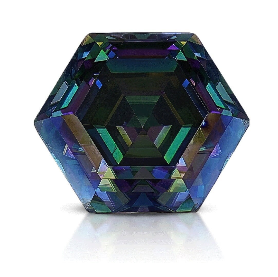 Moissanite rainbow green certified 2ct hexagon cut gemstone (7mm) - unique gra certified jewelry find