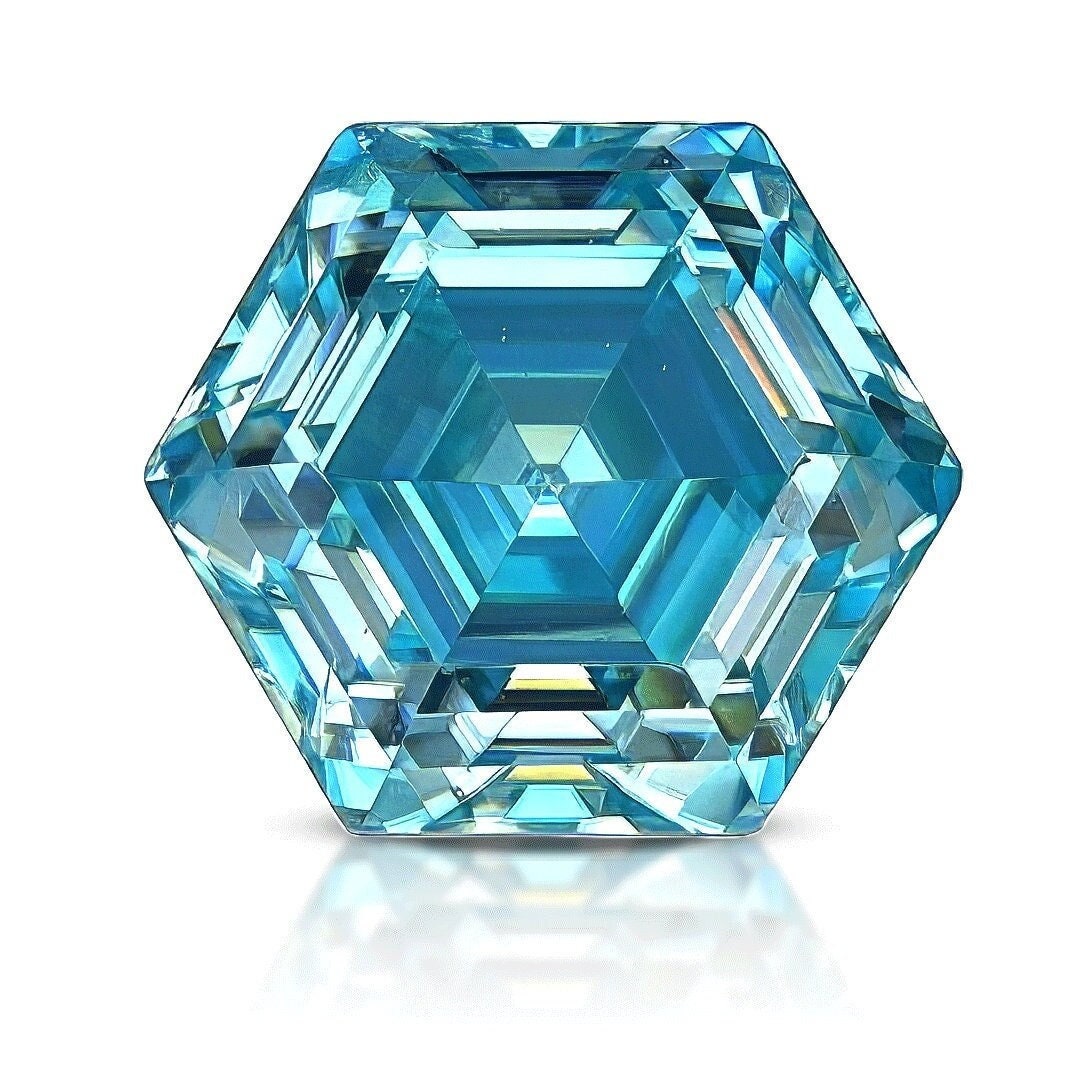 Moissanite sea blue color certified 2ct hexagon cut gemstone (7mm) - unique gra certified jewelry find