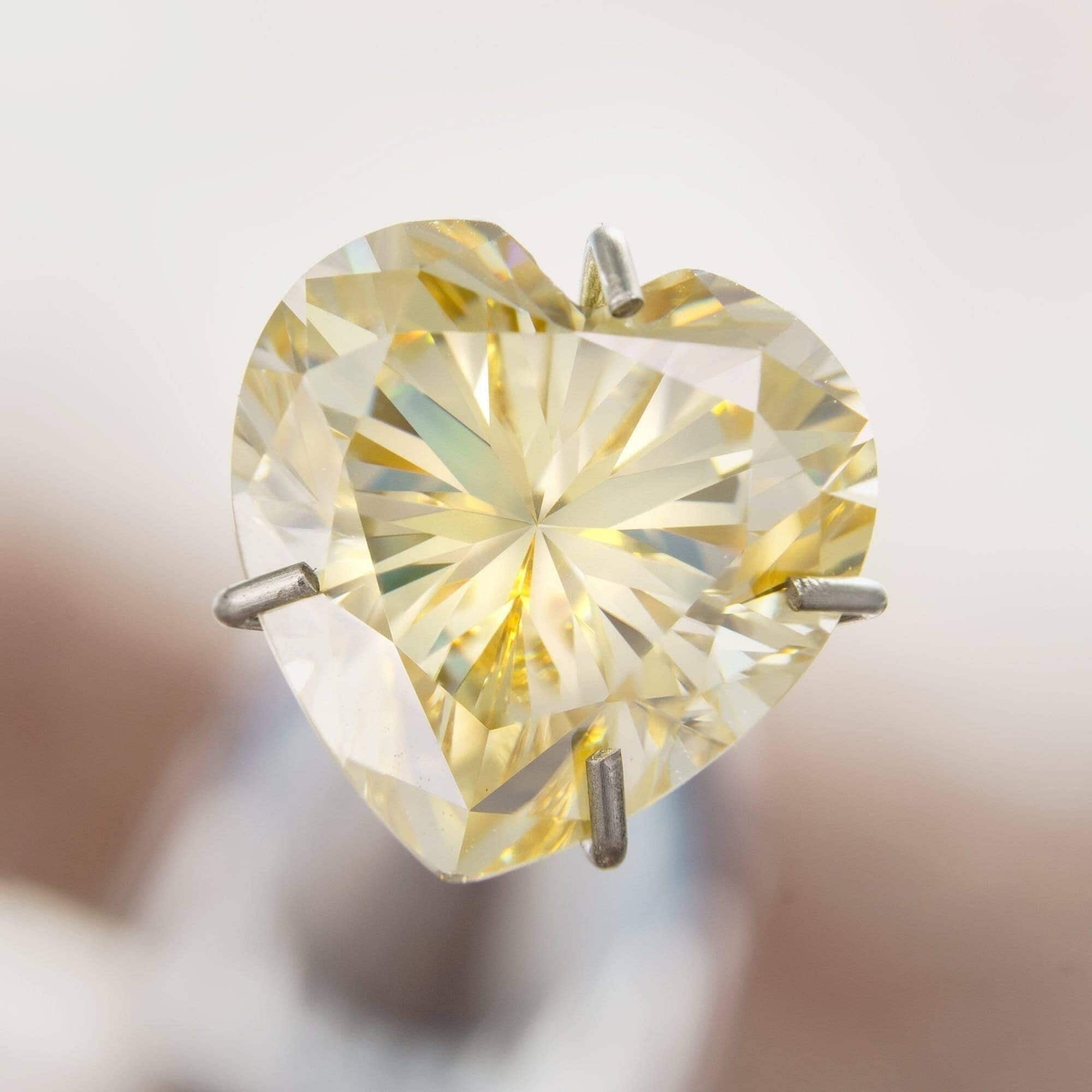 moissanite Heart cut yellow certified vvs1 gra, light yellow moissanite gemstone