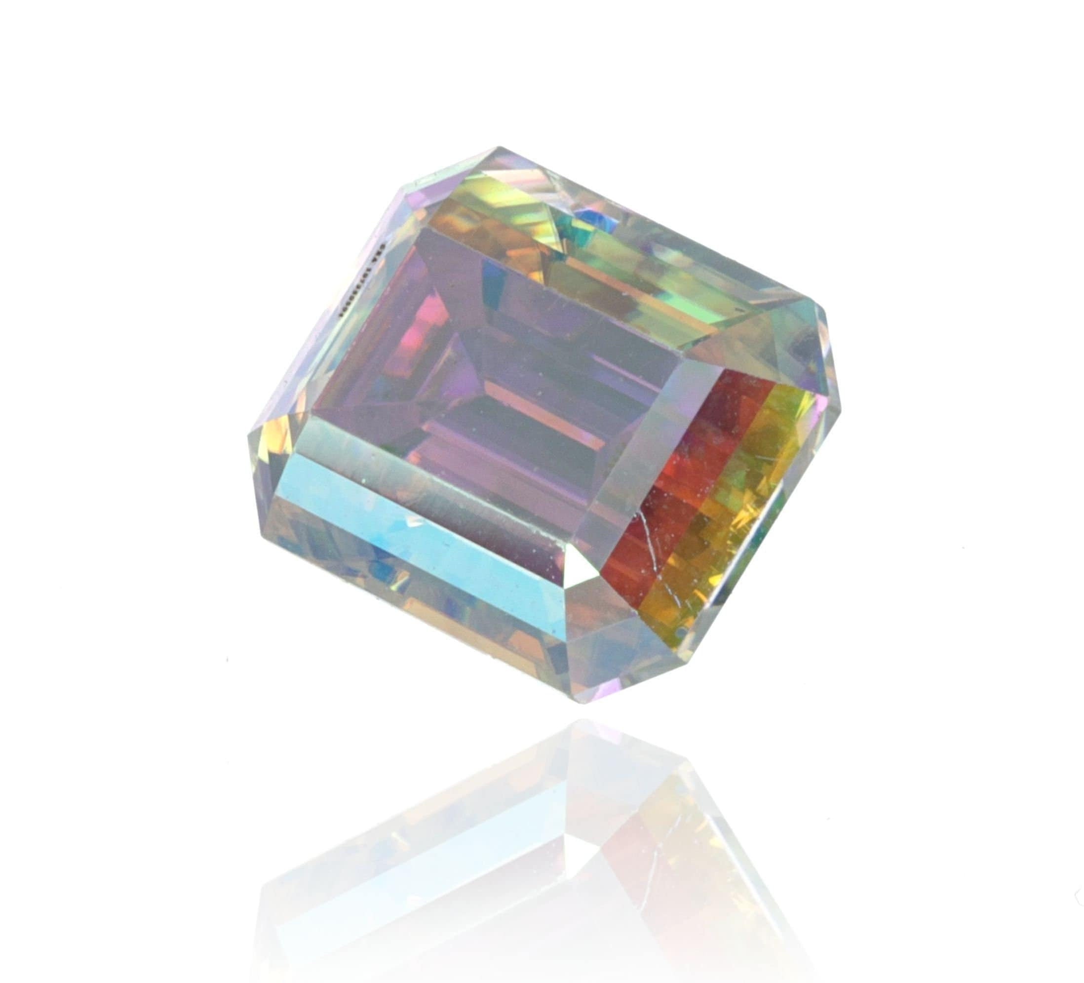 Moissanite emerald cut 2 carat - 6x8mm rainbow colors, vvs1 clarity